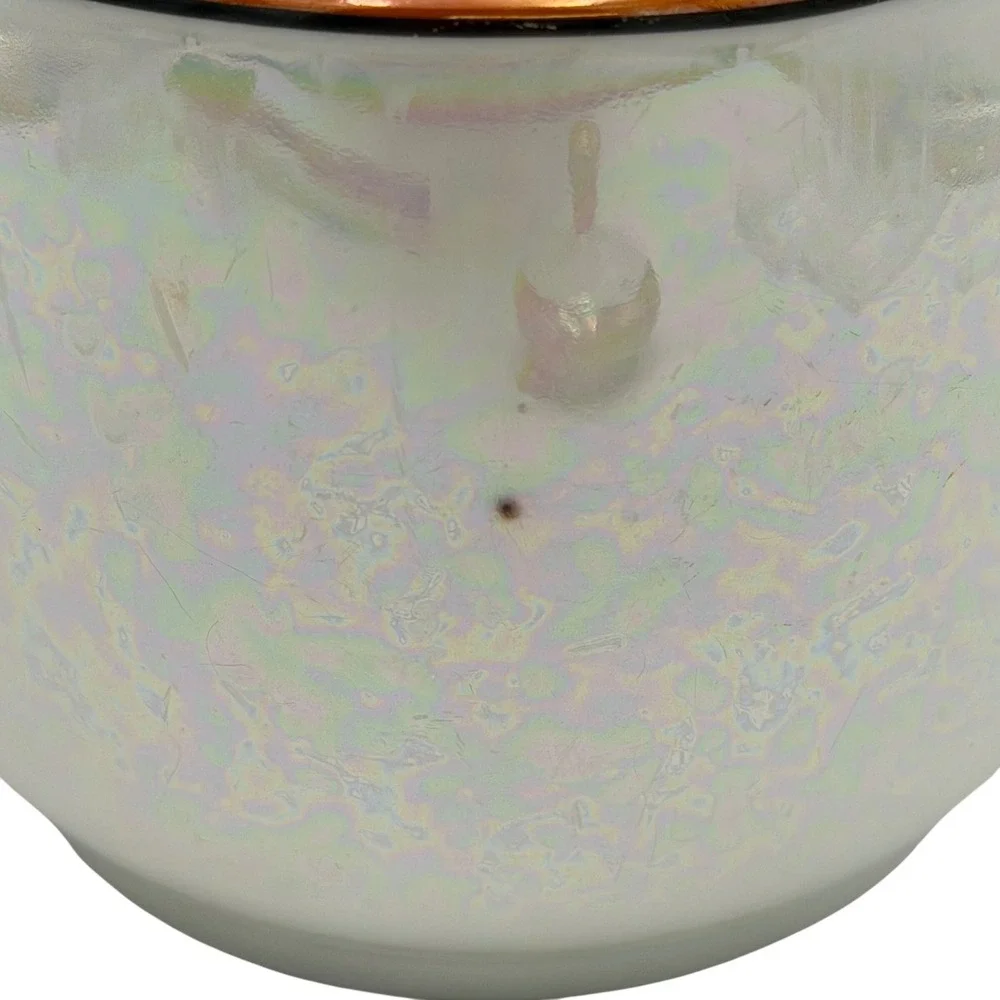 Vtg Made in Japan Iridescent Lusterware Teapot Orange‎ White Black Porcelain Lid